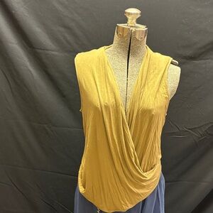 Banana Republic Sleeveless Draped V-Neck Top in Mustard Yellow